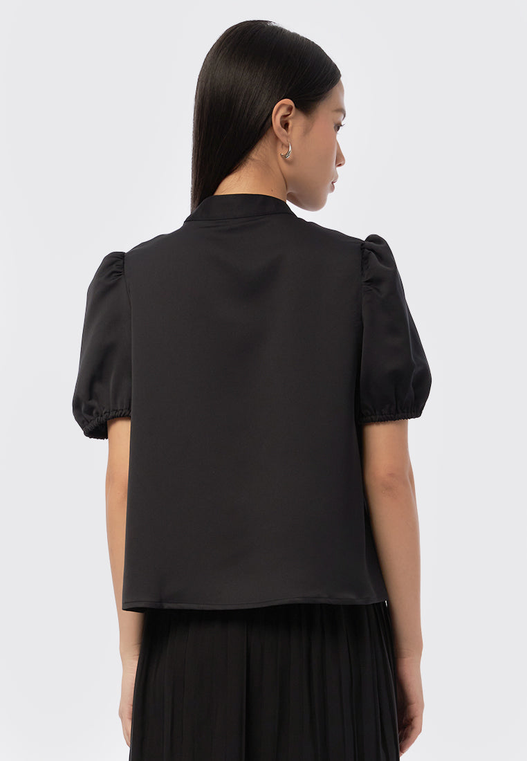 High Neck Short Sleeve Blouse