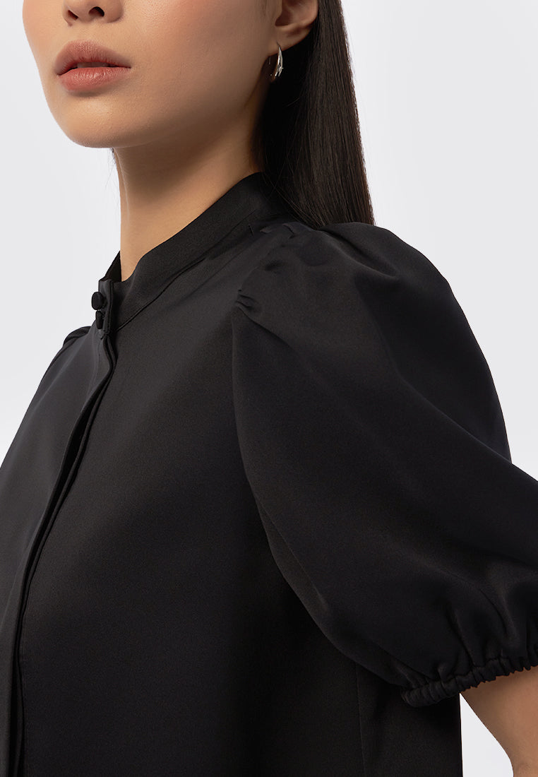 High Neck Short Sleeve Blouse