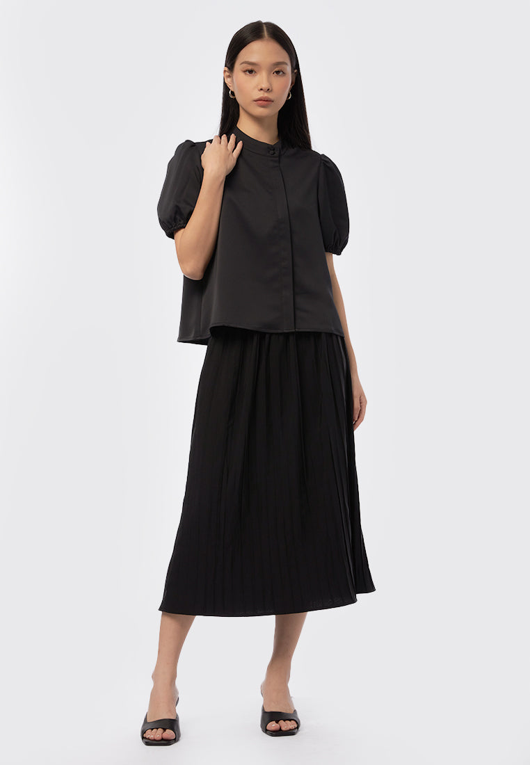 High Neck Short Sleeve Blouse