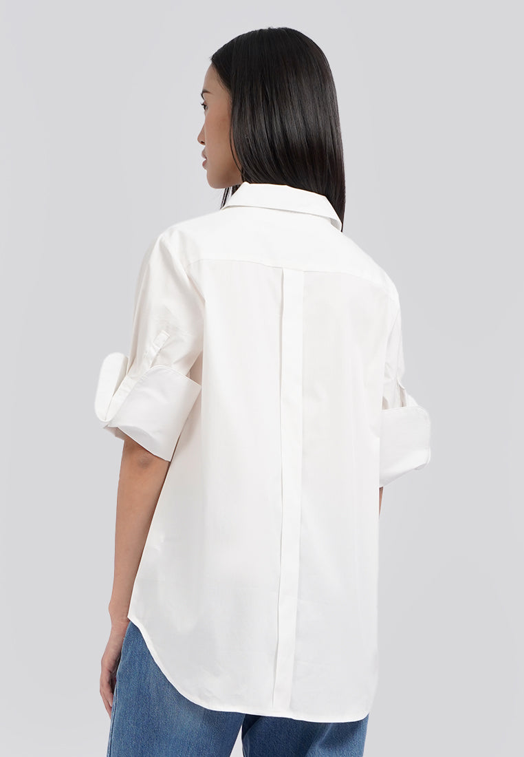 Statement Folded Sleeve Blouse Off White