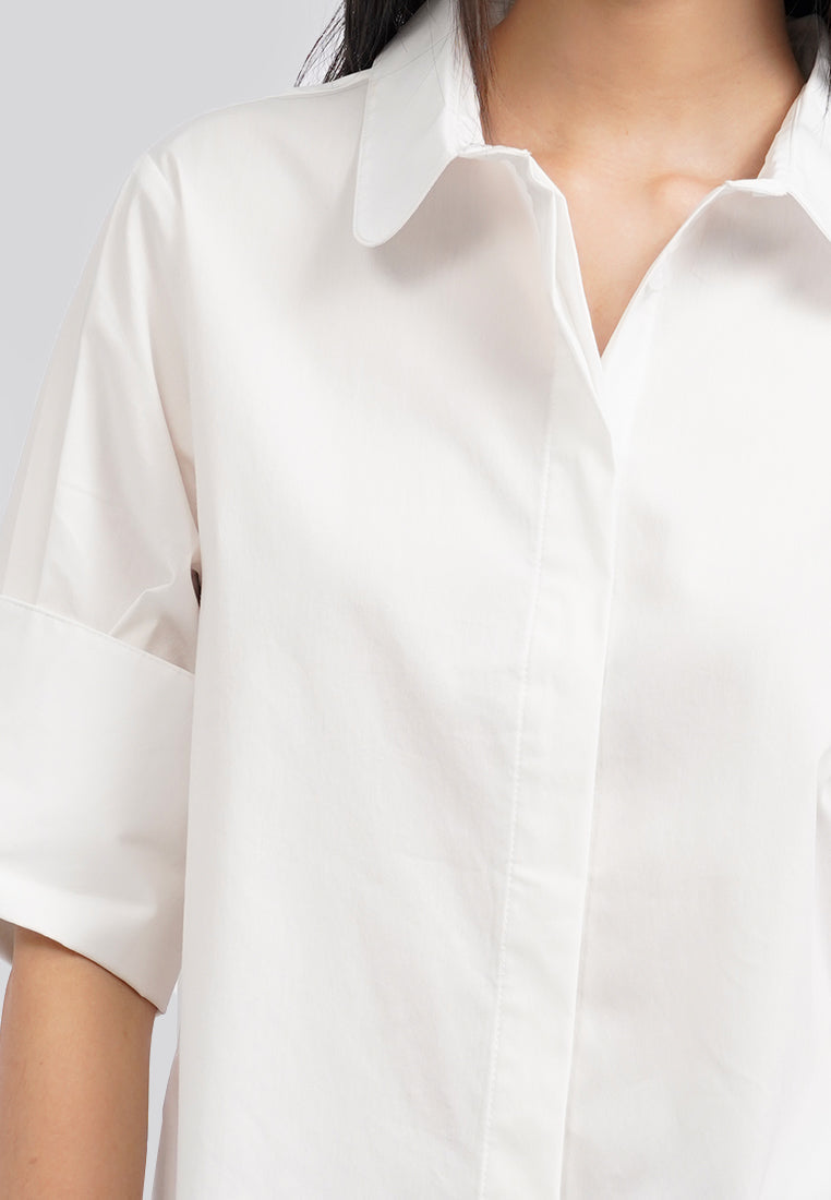 Statement Folded Sleeve Blouse Off White