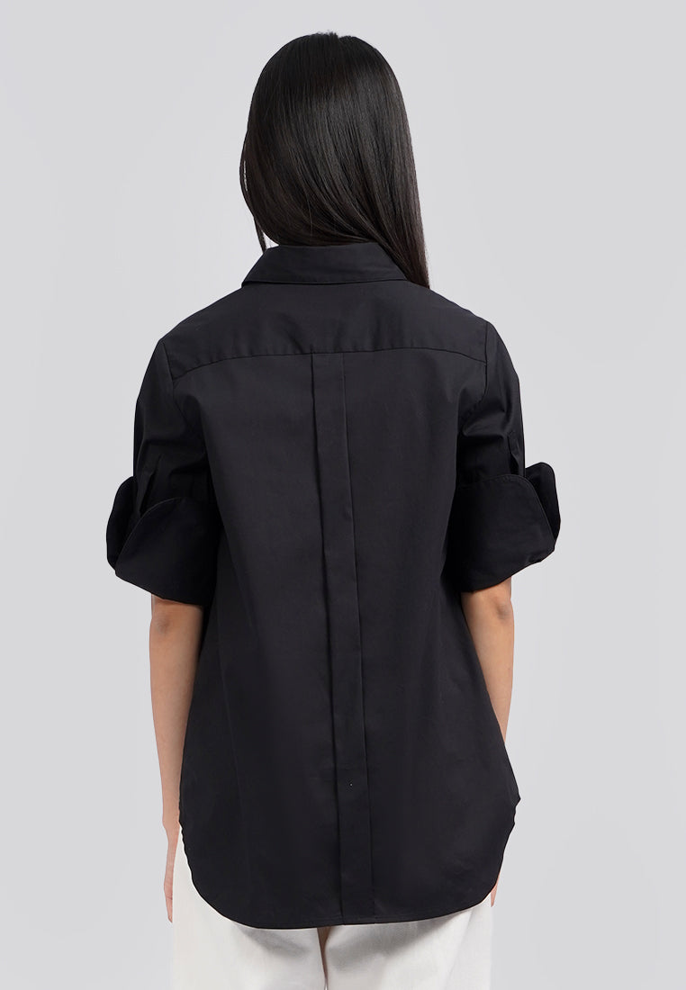 Statement Folded Sleeve Blouse Black