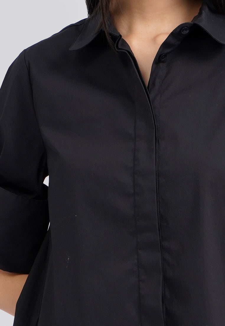 Statement Folded Sleeve Blouse Black