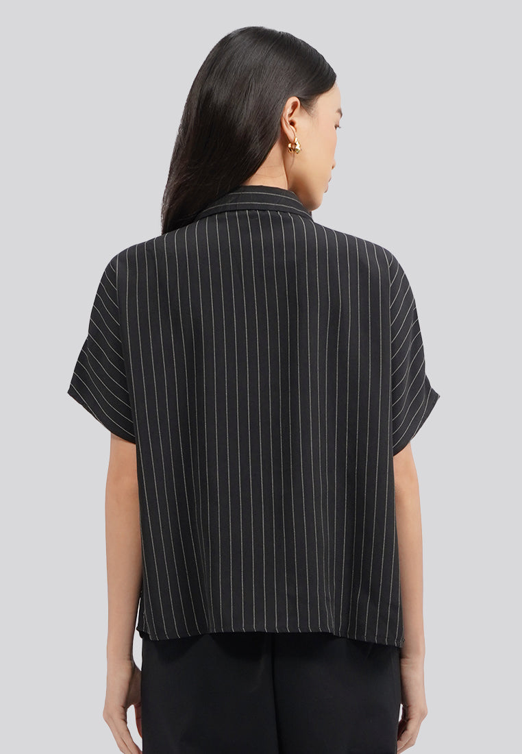 Stripes Short Sleeve Blouse Black