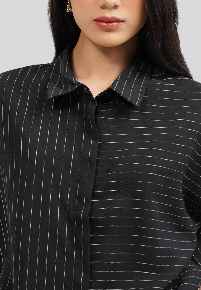 Stripes Short Sleeve Blouse Black