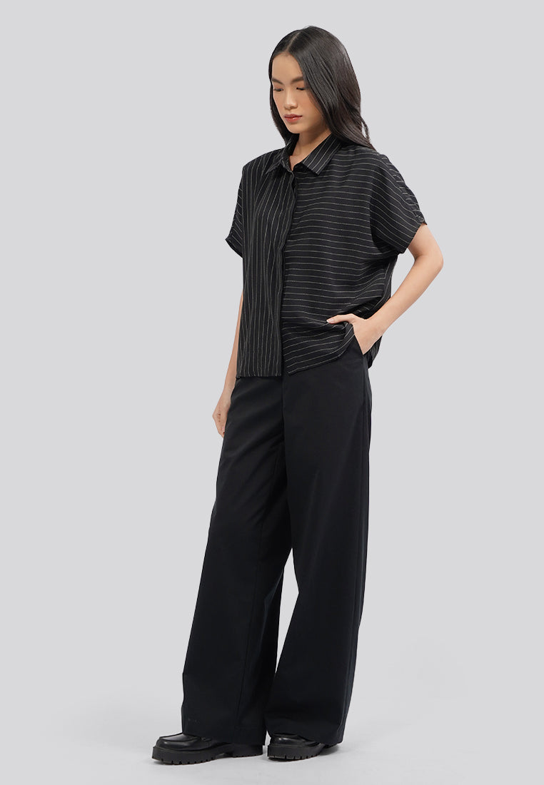 Stripes Short Sleeve Blouse Black