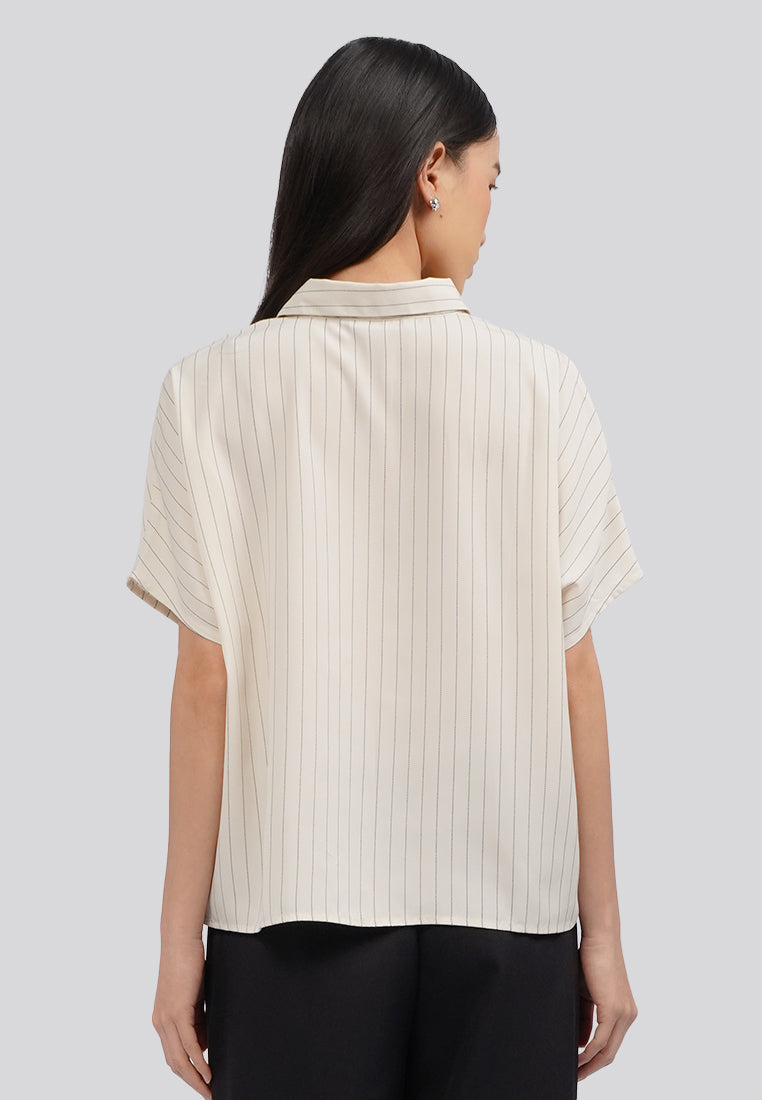 Stripes Short Sleeve Blouse Beige