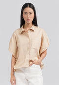 Rounded Short Sleeve Blouse Khaki