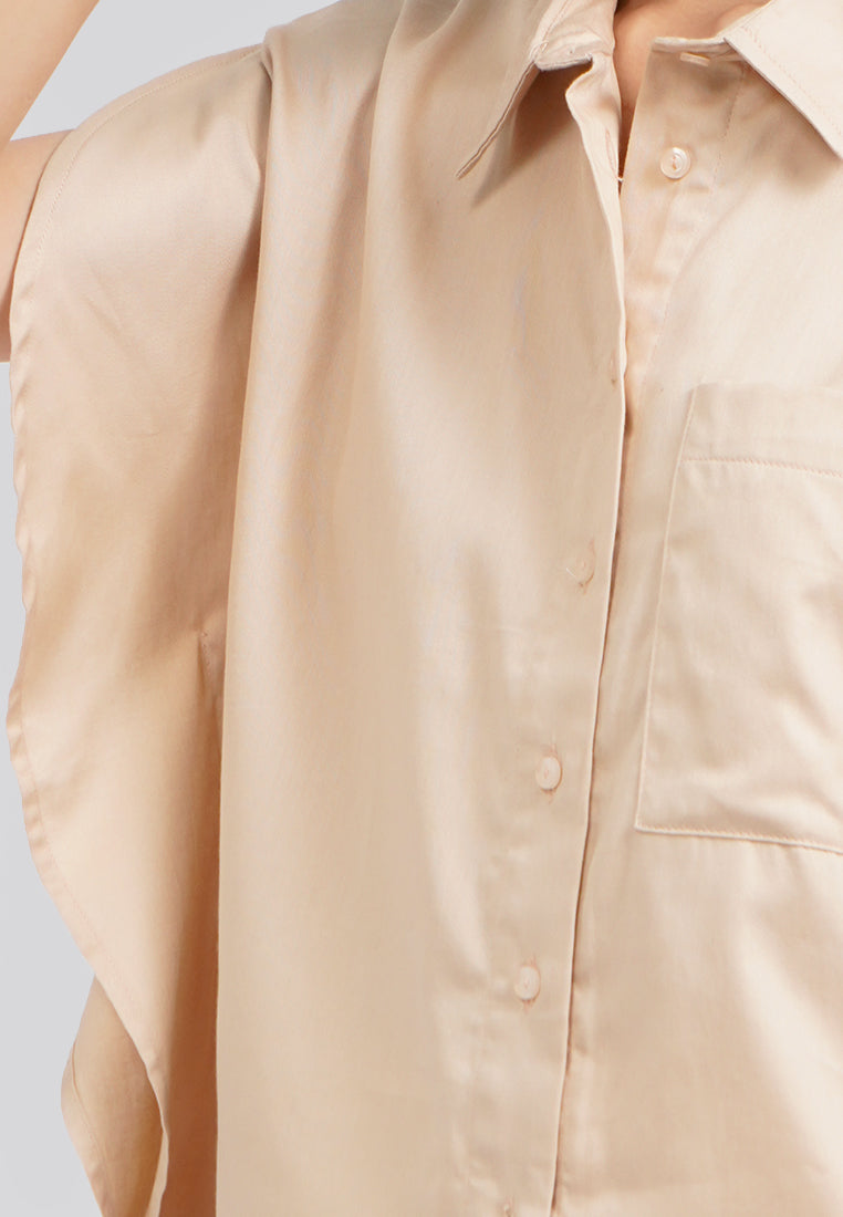 Rounded Short Sleeve Blouse Khaki