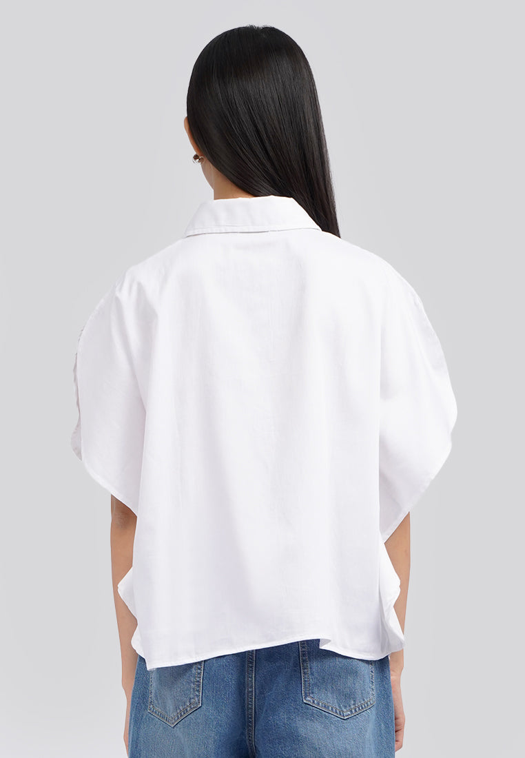 Rounded Short Sleeve Blouse Off White