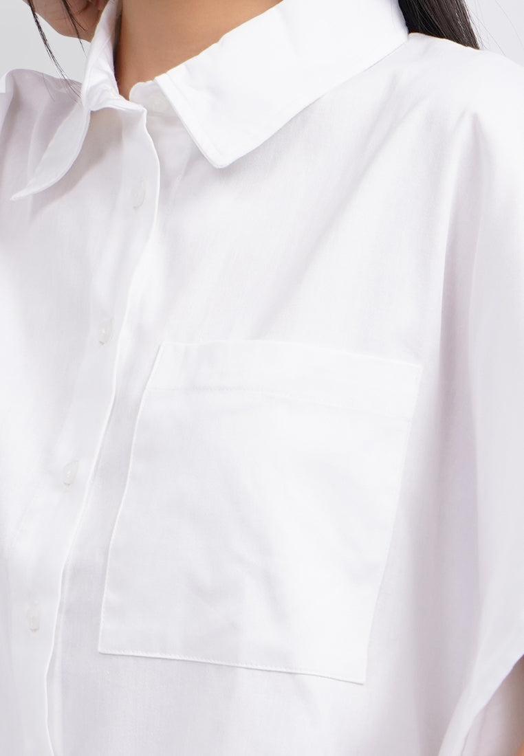 Rounded Short Sleeve Blouse Off White