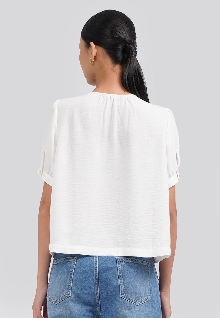 Round Neck Puff Sleeve Blouse Off White