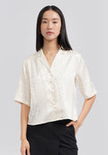 Notch Collar Printed Crop Blouse Ecru