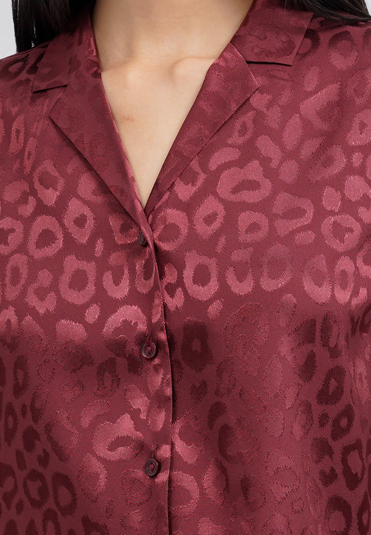 Notch Collar Printed Crop Blouse Berry