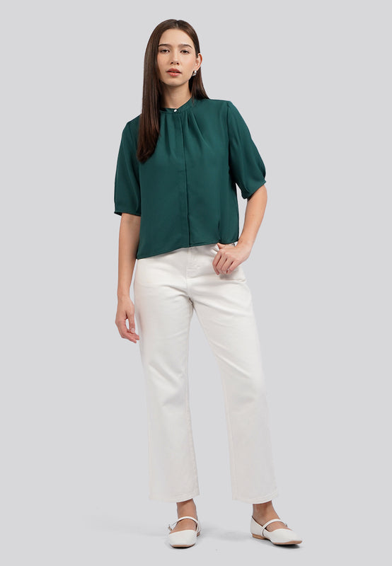 Round Neck Puff Sleeve Blouse