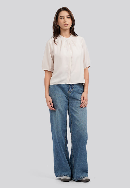 Round Neck Puff Sleeve Blouse