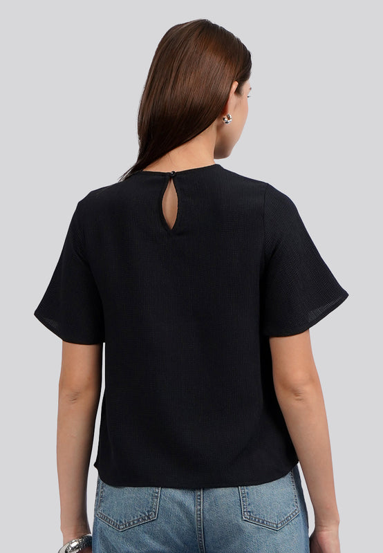 Ruffled V-Neck Short Sleeve Blouse