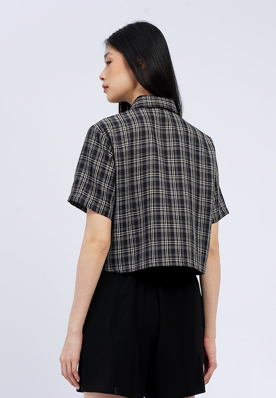 Short Sleeve Tweed Boxy Blouse