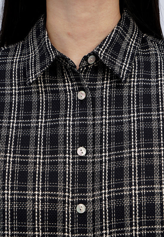 Short Sleeve Tweed Boxy Blouse