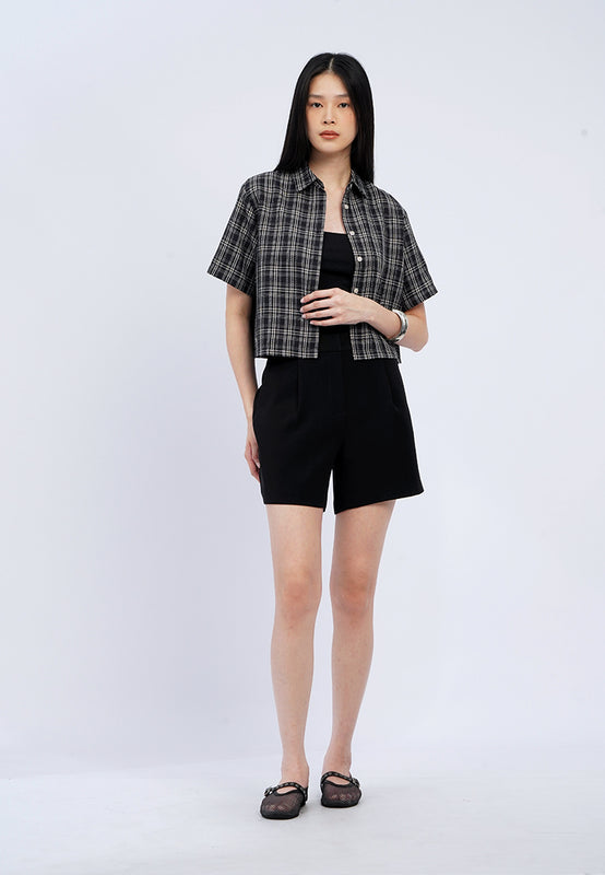 Short Sleeve Tweed Boxy Blouse