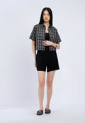 Short Sleeve Tweed Boxy Blouse