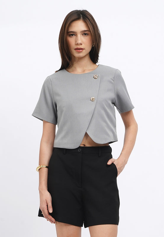 Short Sleeve Asymmetrical Blouse
