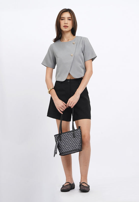 Short Sleeve Asymmetrical Blouse