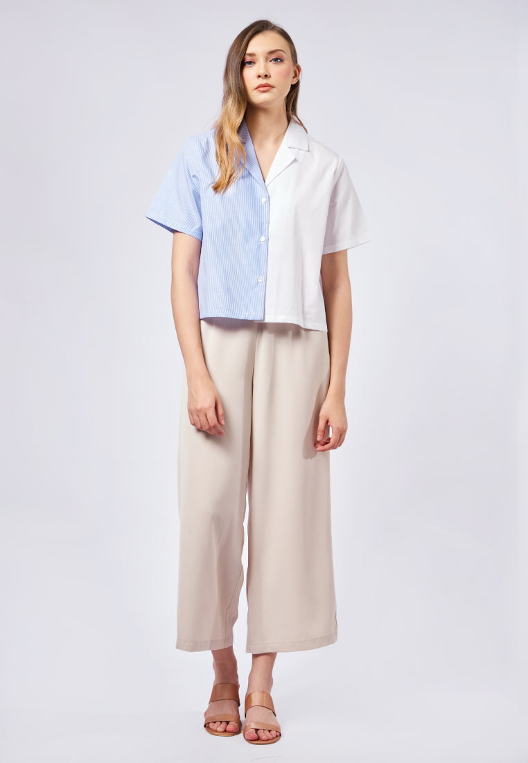 Combined Stripe Notch Collar Blouse