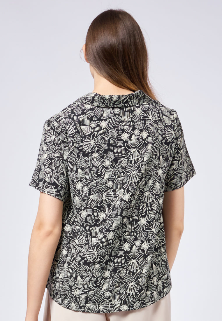 Printed Notch Collar Blouse