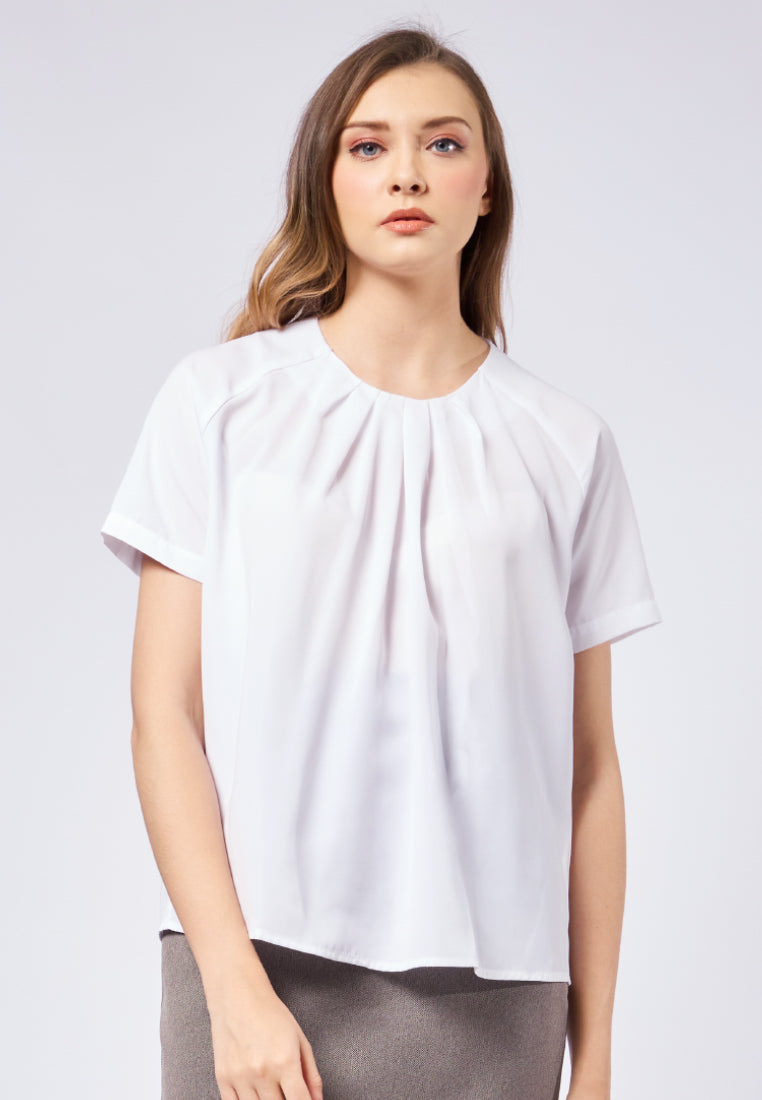 Pleated Short Sleeve Blouse