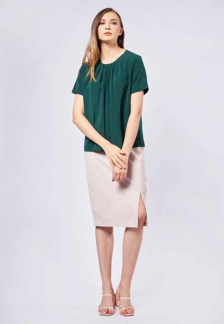 Pleated Short Sleeve Blouse