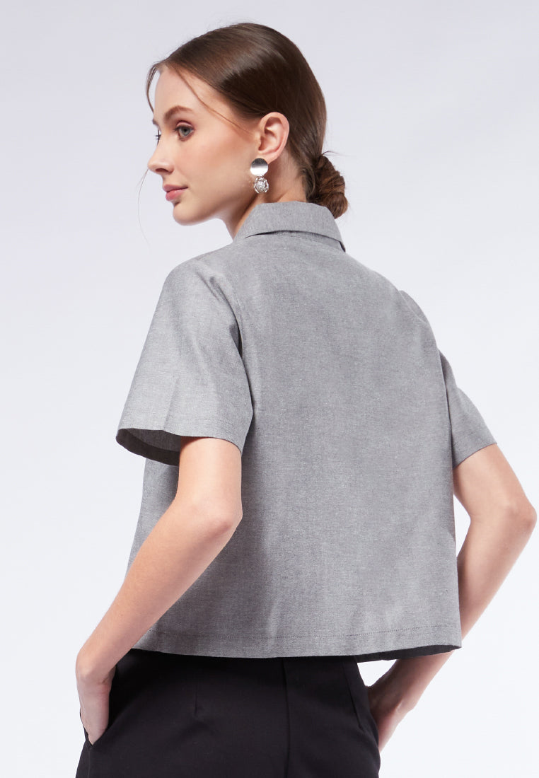 Double Breasted Notch Collar Blouse