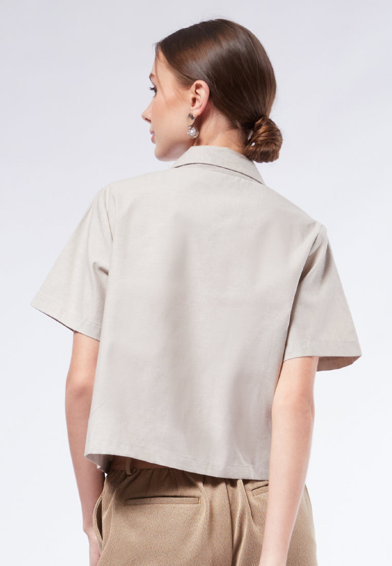Double Breasted Notch Collar Blouse