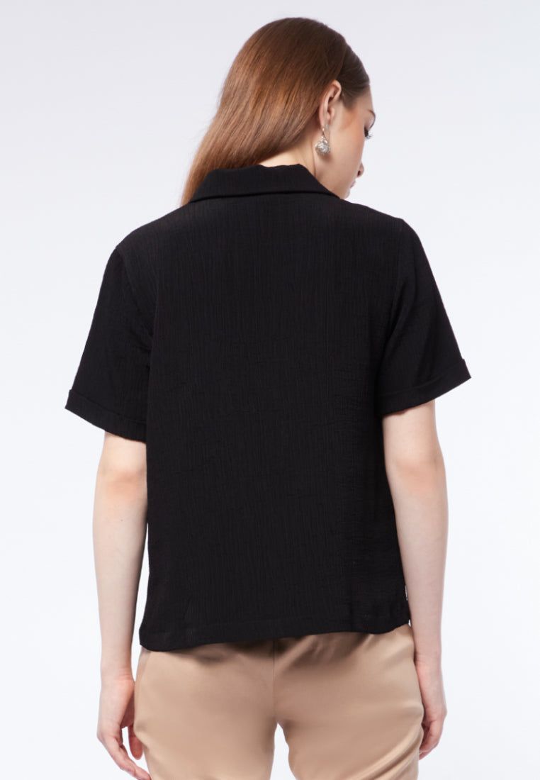 Notch Collar Short Sleeve Blouse