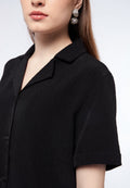 Notch Collar Short Sleeve Blouse