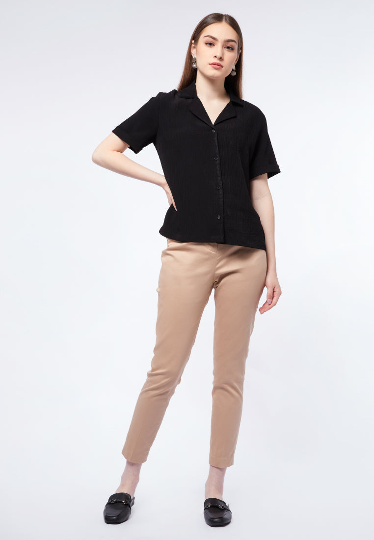 Notch Collar Short Sleeve Blouse