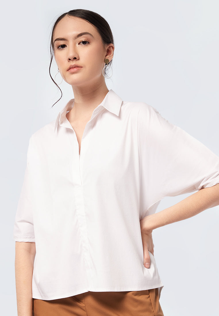 Open Collar Short Sleeve Blouse