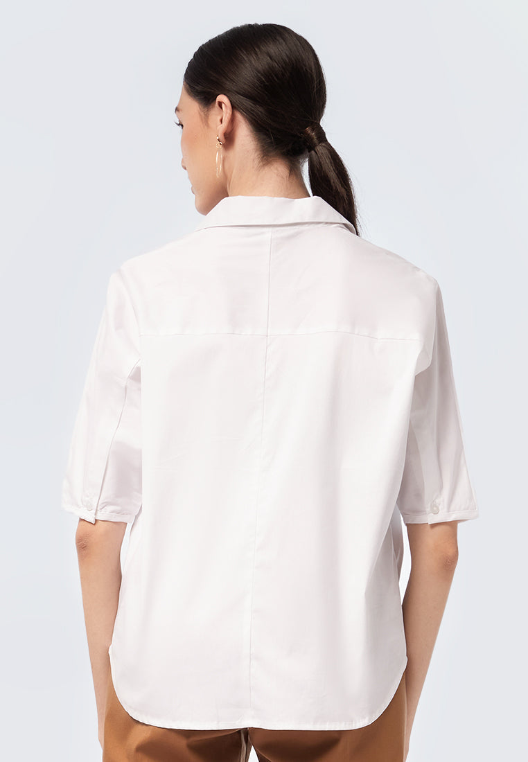Open Collar Short Sleeve Blouse