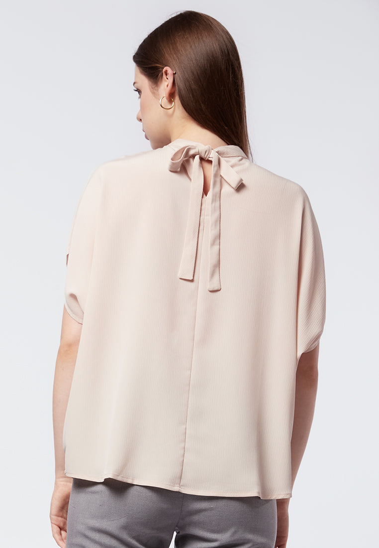 High Neck Short Sleeve Blouse