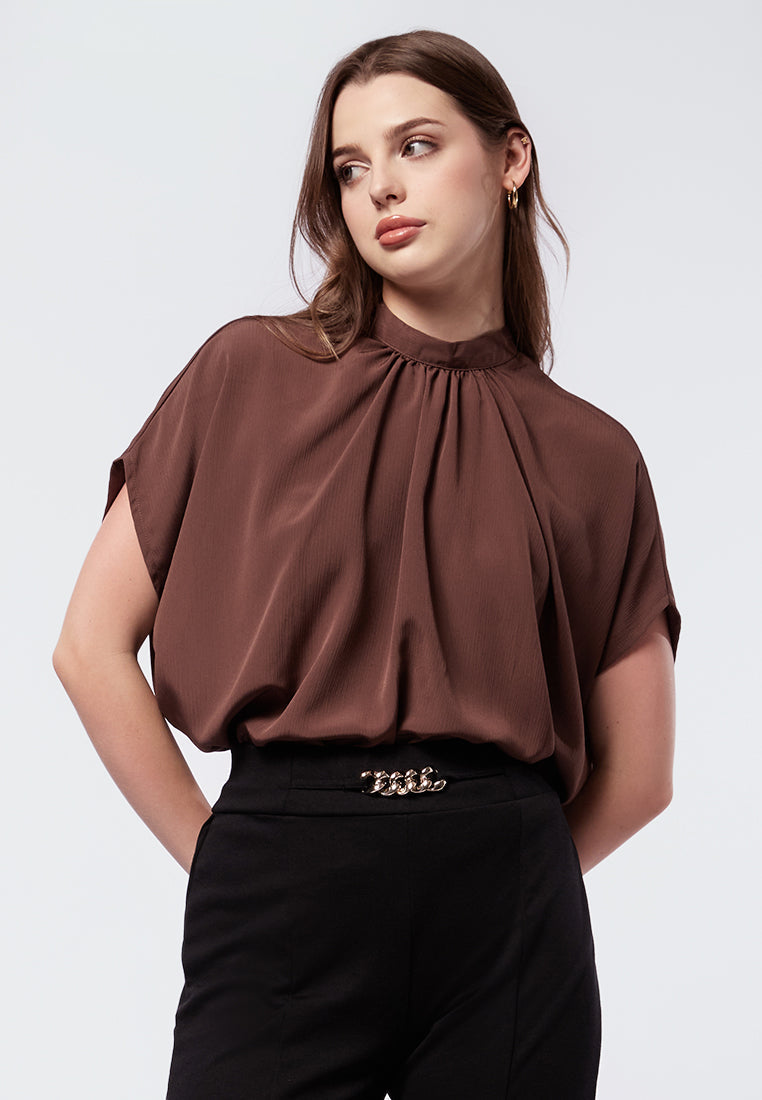 High Neck Short Sleeve Blouse