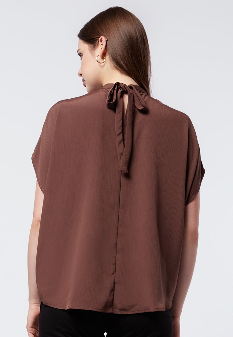 High Neck Short Sleeve Blouse