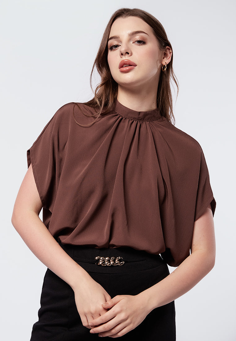 High Neck Short Sleeve Blouse