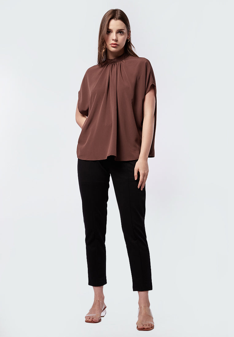 High Neck Short Sleeve Blouse