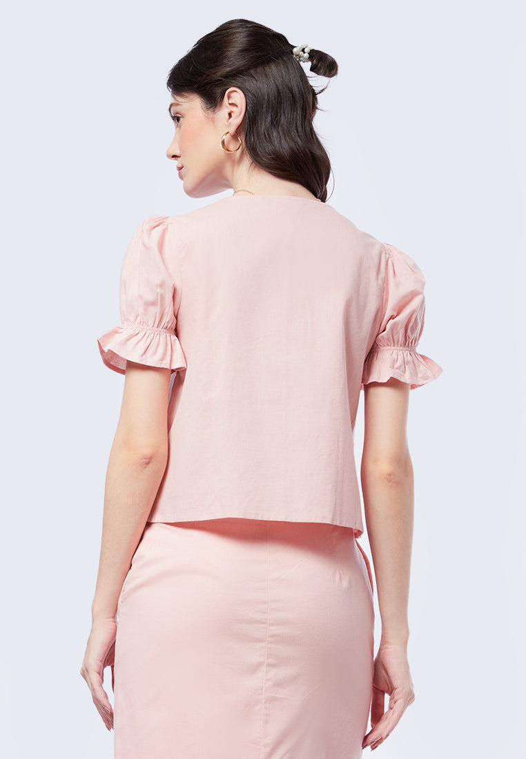 V-Neck Puff Sleeves Crop Blouse