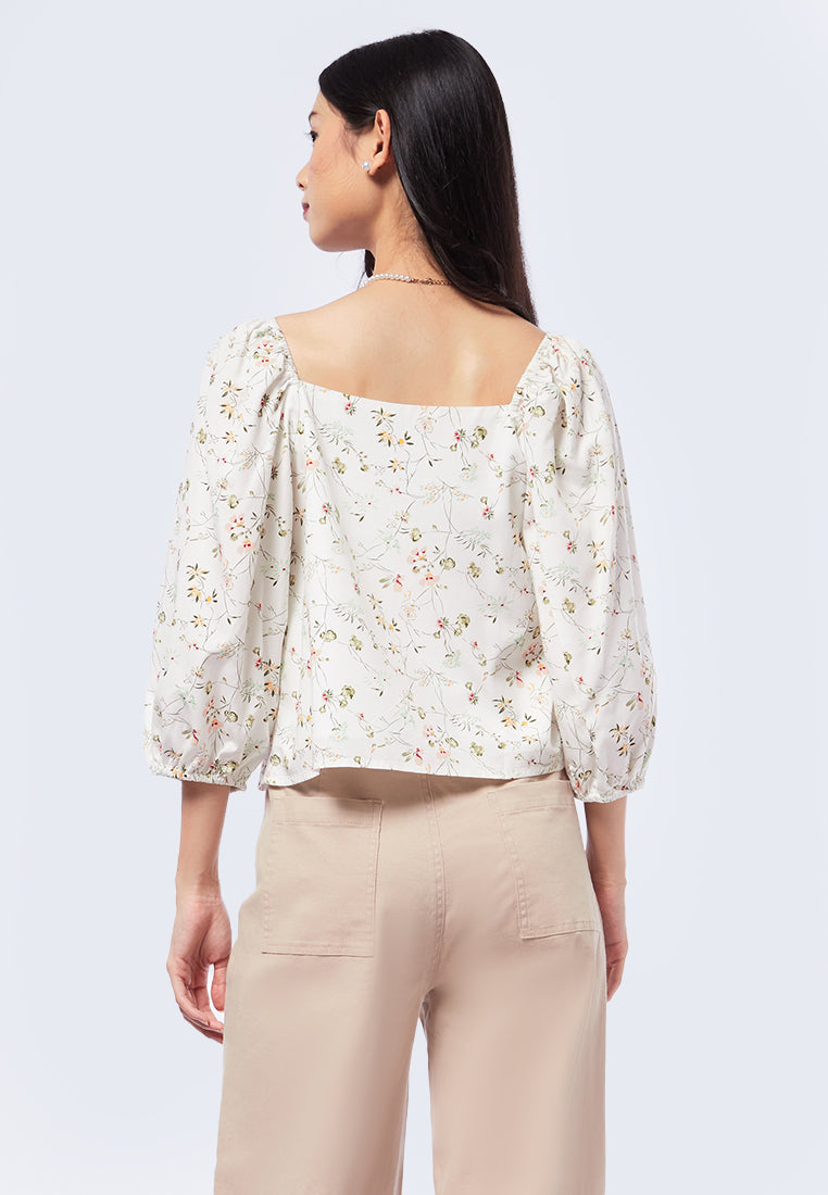 Square Neck Puff Sleeves Top
