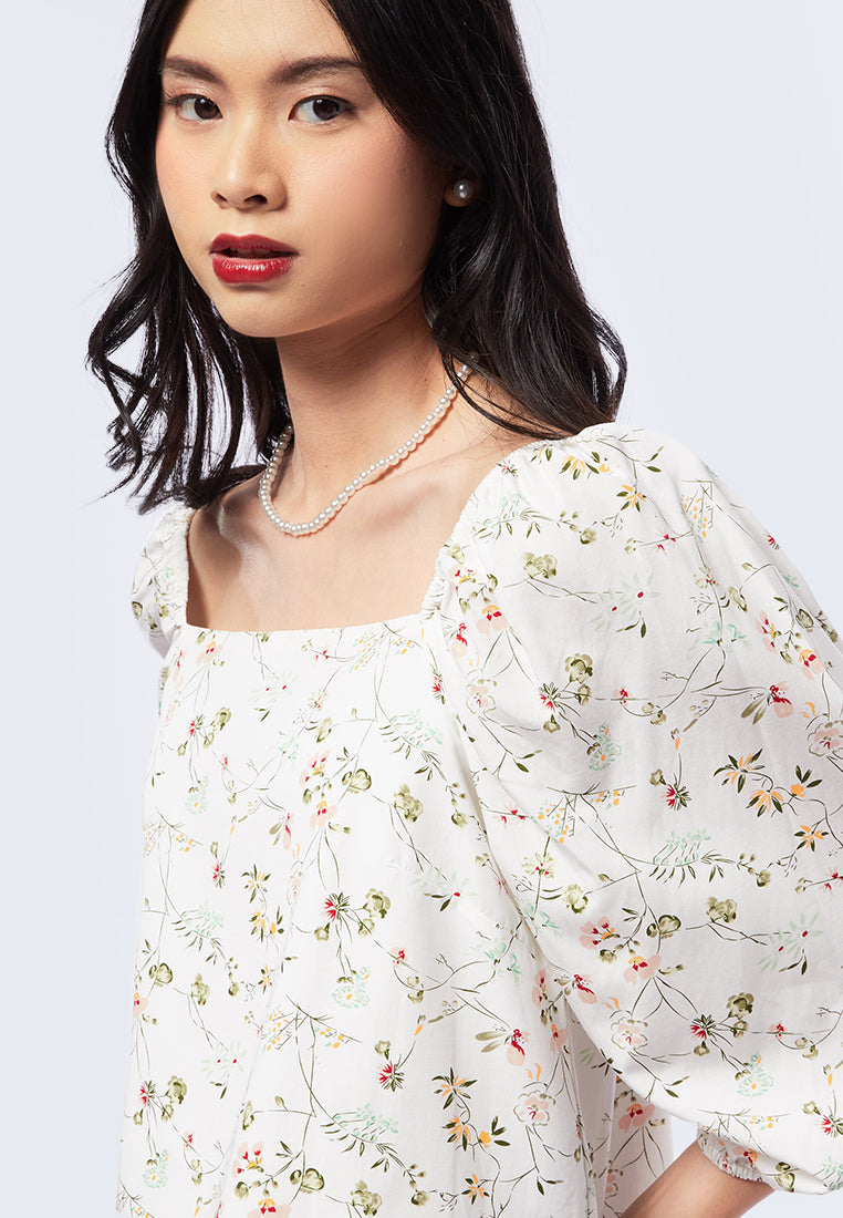 Square Neck Puff Sleeves Top