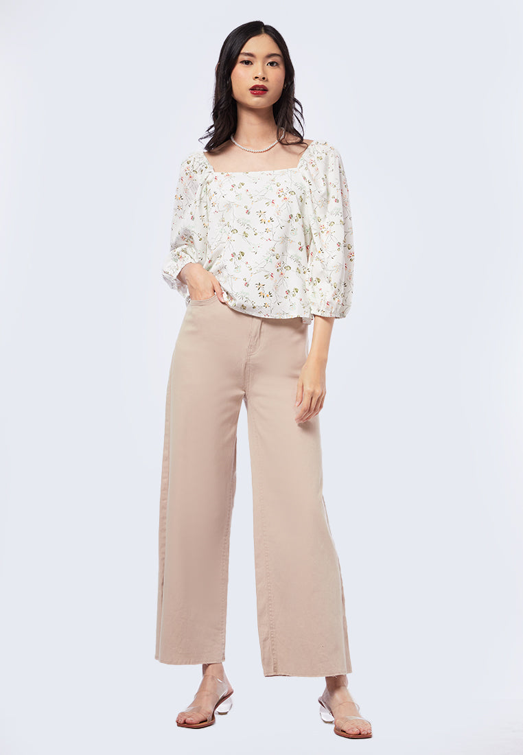 Square Neck Puff Sleeves Top