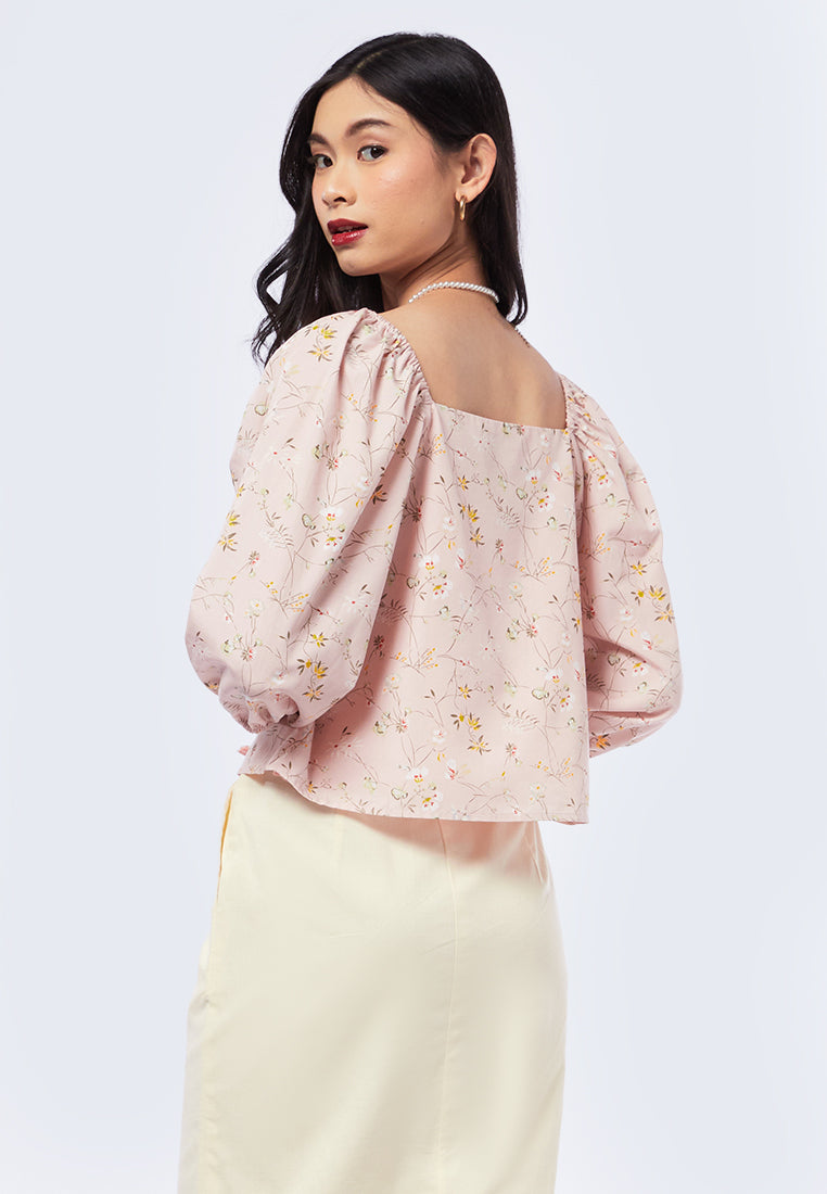 Square Neck Puff Sleeves Top