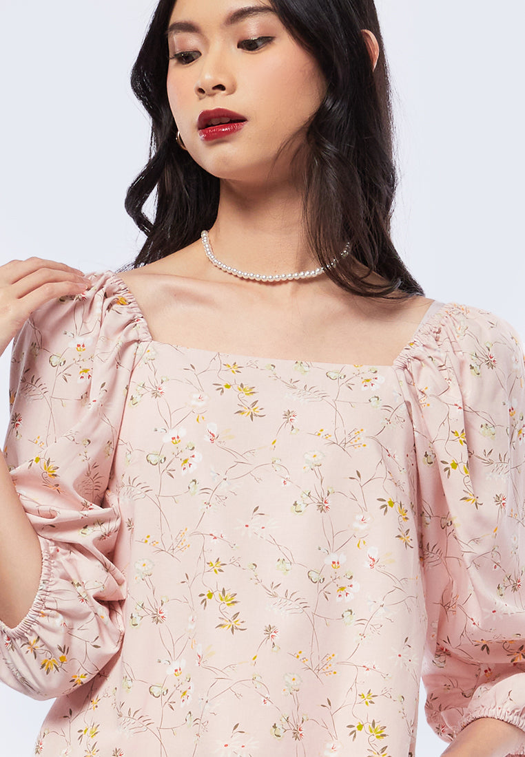 Square Neck Puff Sleeves Top