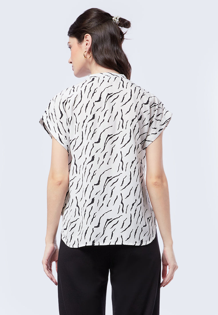 V-Neck Printed Short Sleeve Blouse